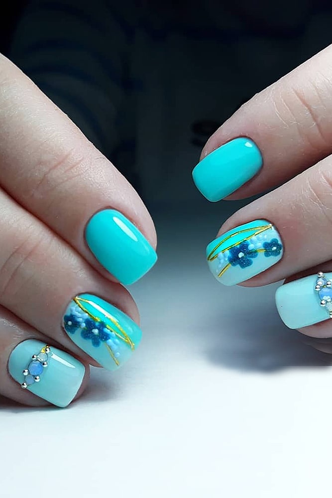 гель лак дизайн бирюзовые цветы