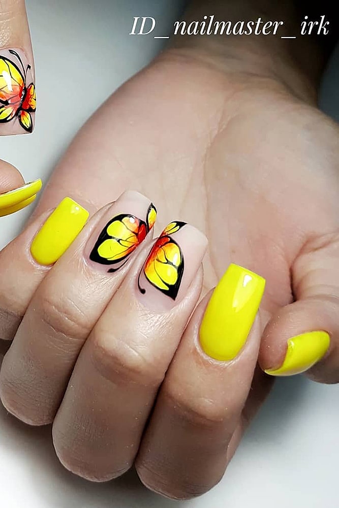 гель лак дизайн желтая бабочка