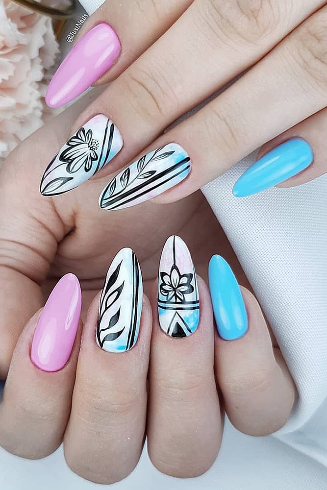 красивый-маникюр розовый бирюзовый