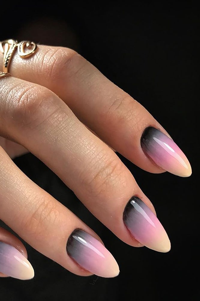 маникюр омбре черный с розовым