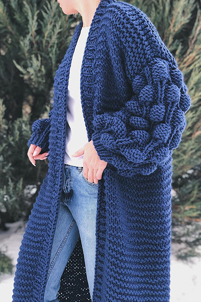 кардиган синий вязаный кардиган