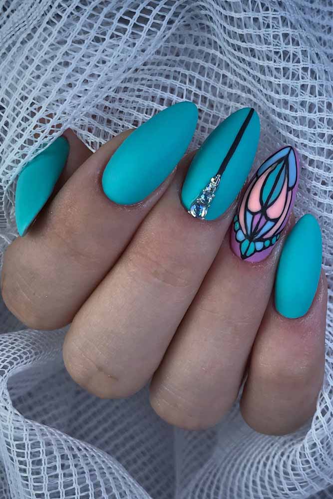 матовый маникюр бирюза