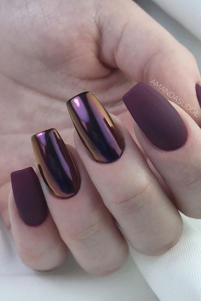 матовый маникюр бордовый