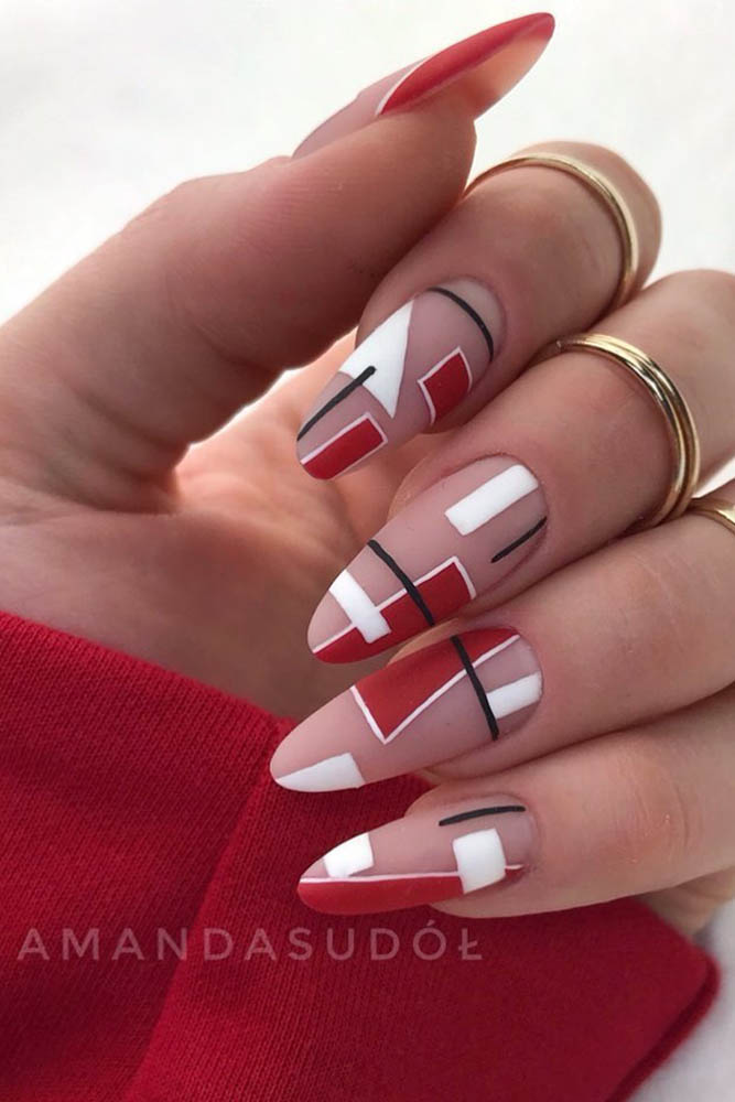 матовый маникюр красная графика
