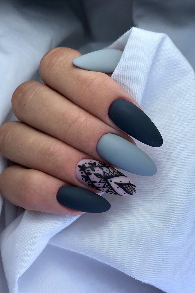 матовый маникюр графит