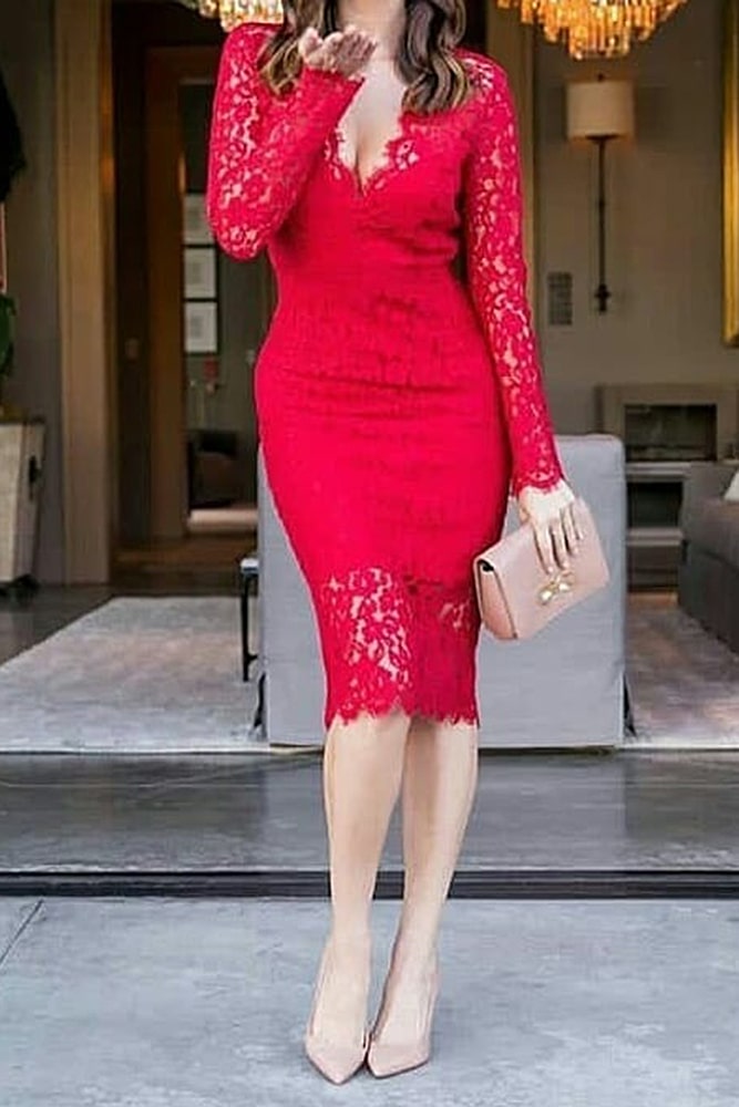 коктейльные платья красное кружево