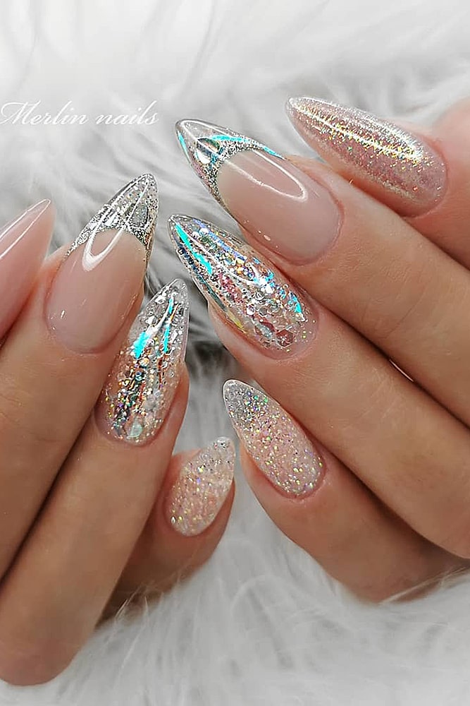 новогодний маникюр бирюзовые блестки