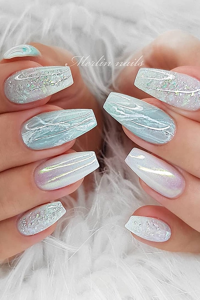новогодний маникюр бирюзовый перламутр