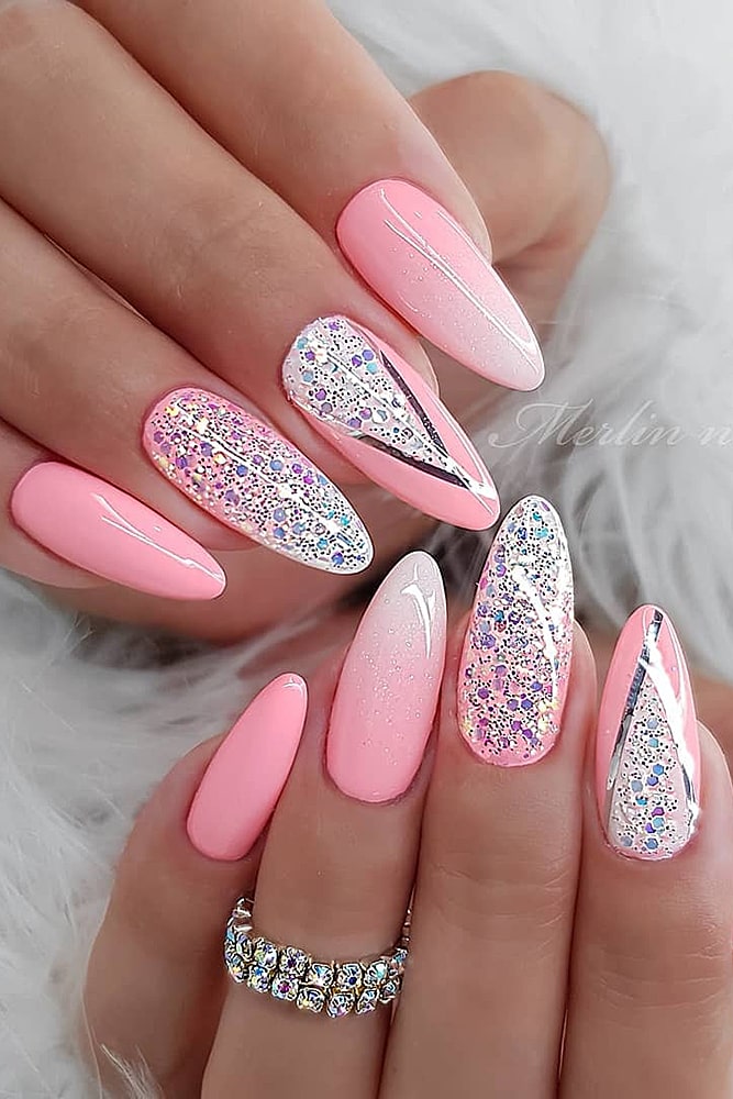 новогодний маникюр градиент розовый