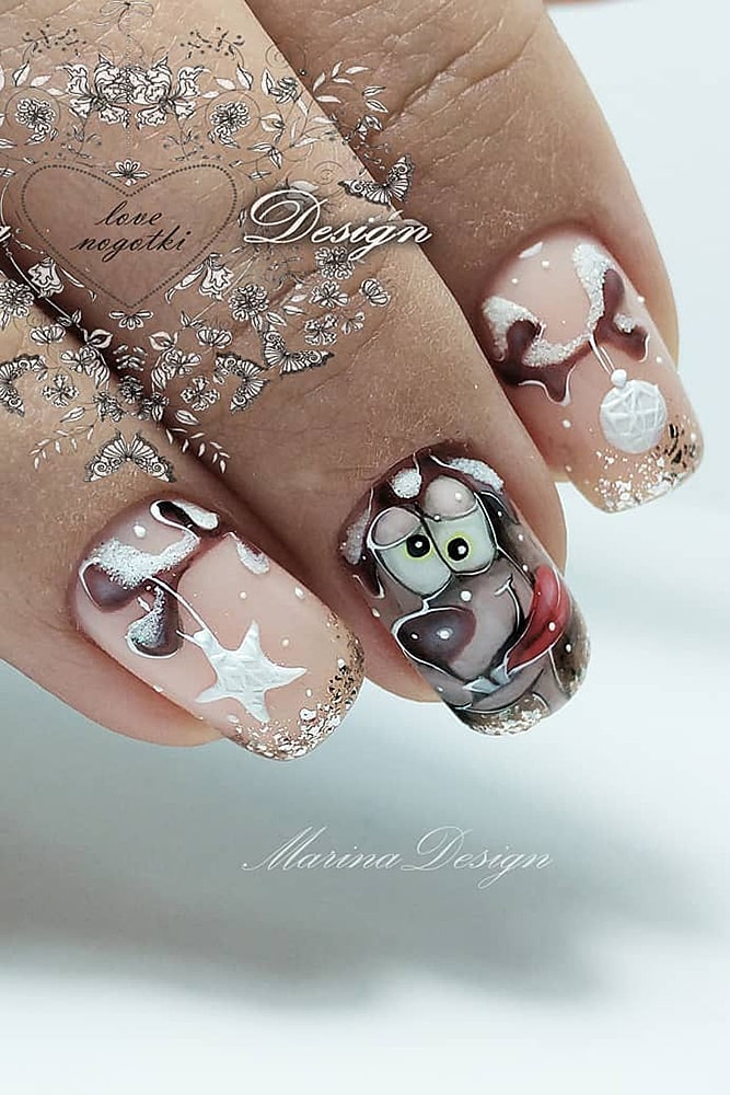 новогодний маникюр олень