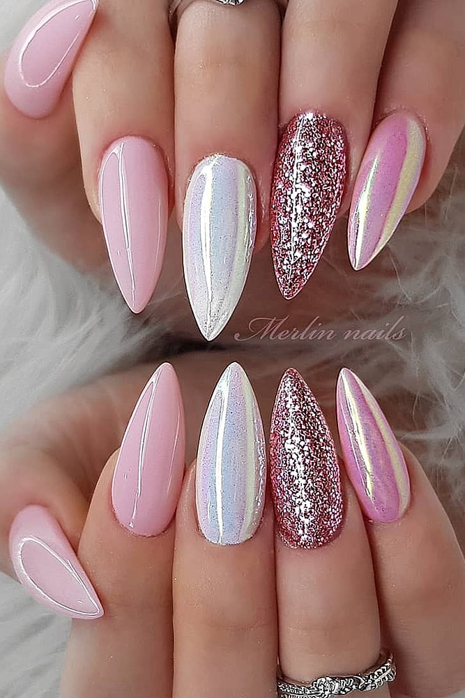 новогодний маникюр перламутр