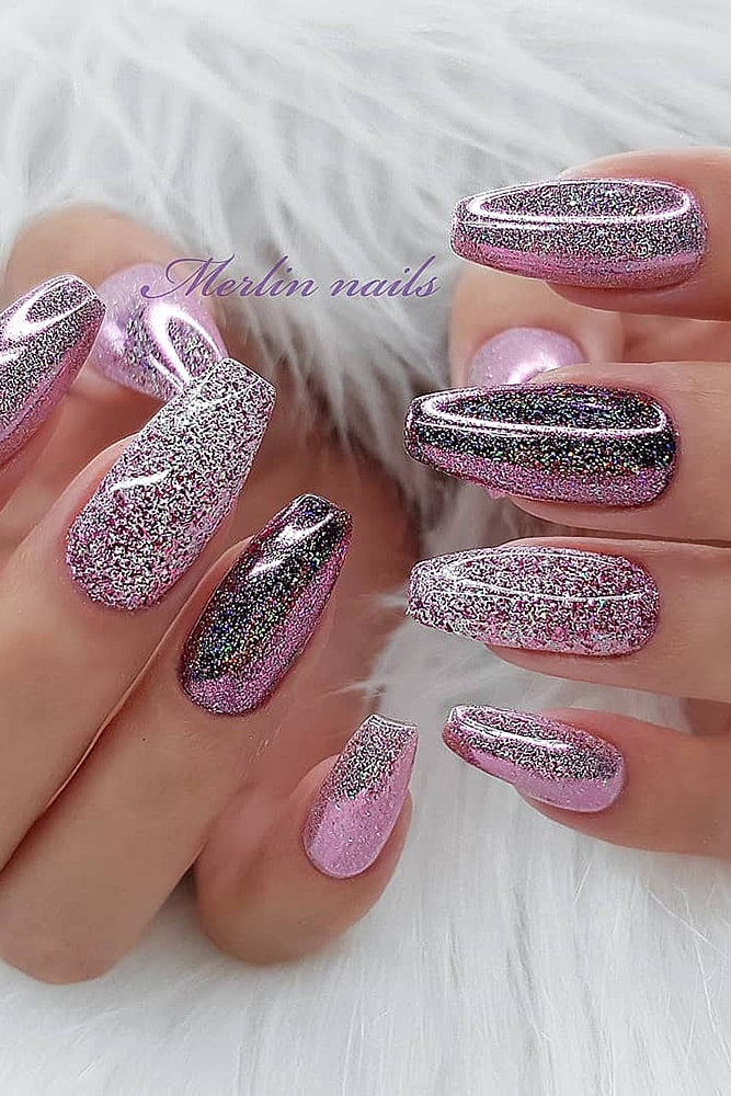 новогодний маникюр сиреневый втирка