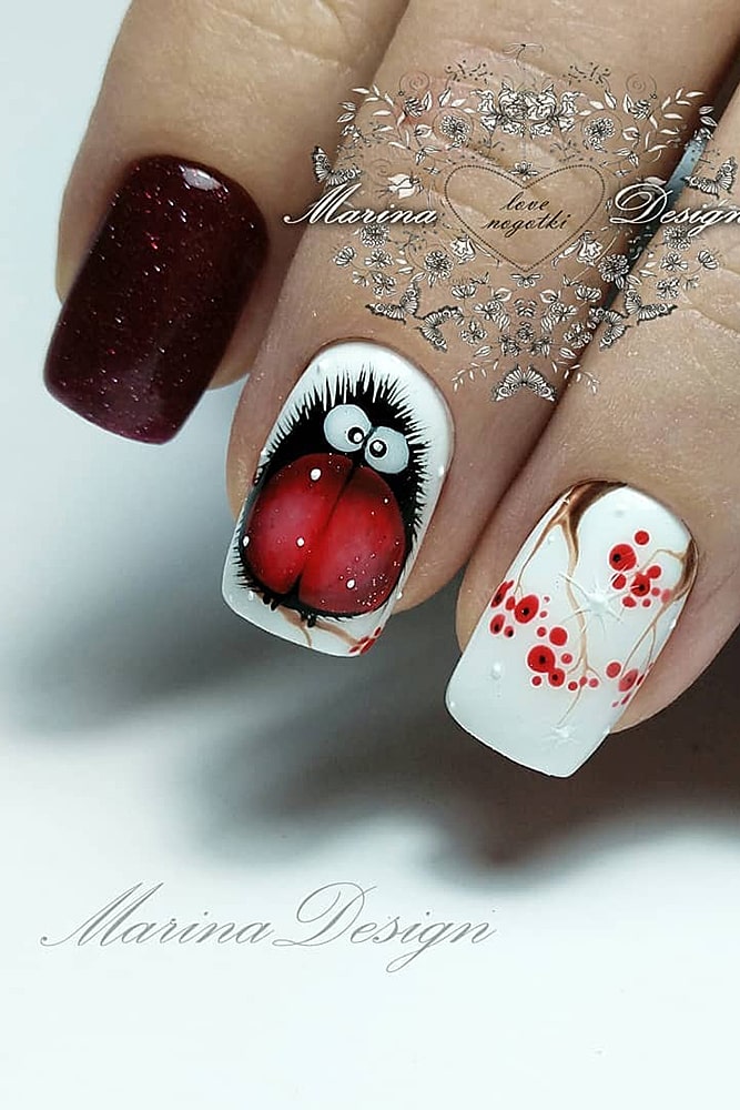 новогодний маникюр снегирь