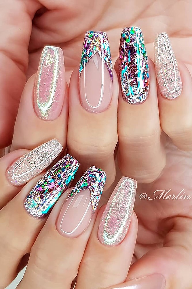 новогодний маникюр фольга