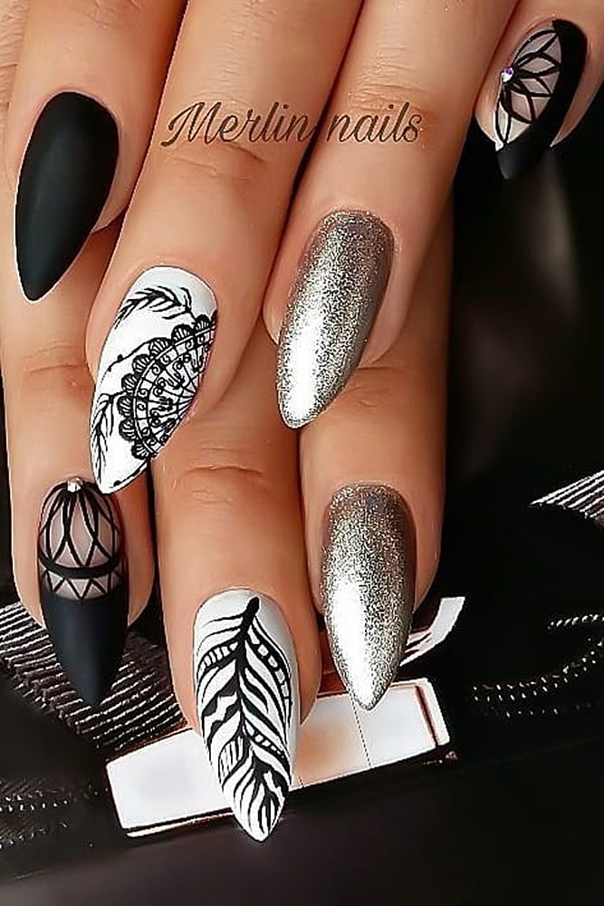 новогодний маникюр черный серебро