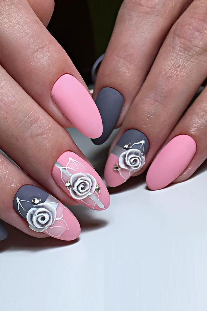 маникюр день святого валентина объемные розы