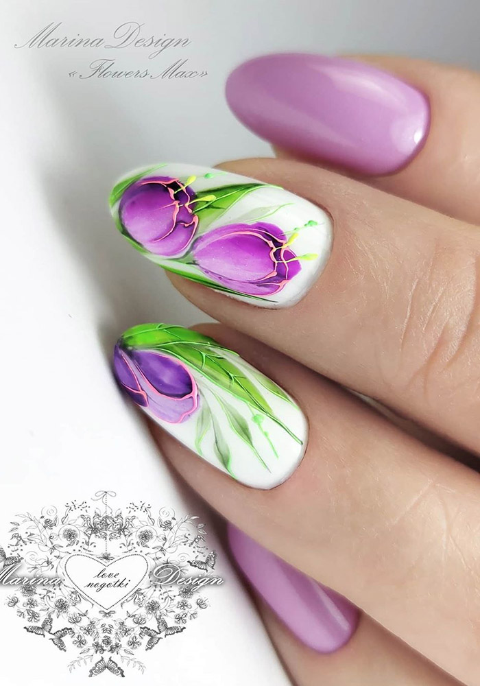 маникюр на 8 марта тюльпан