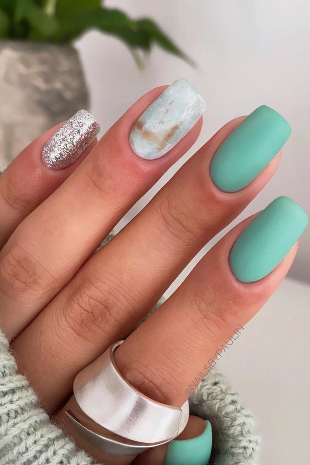 маникюр матовый бирюзовый