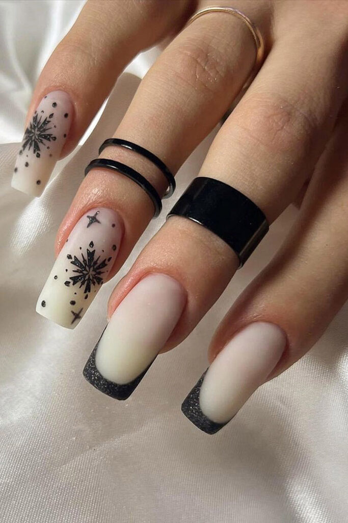 новогодний маникюр маникюр со снежинками черный маникюр
