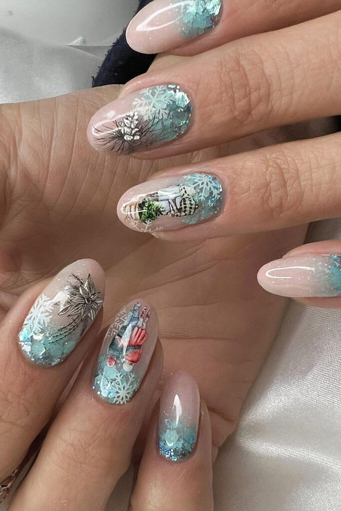 новогодний маникюр на длинные ногти рисунок наклейки