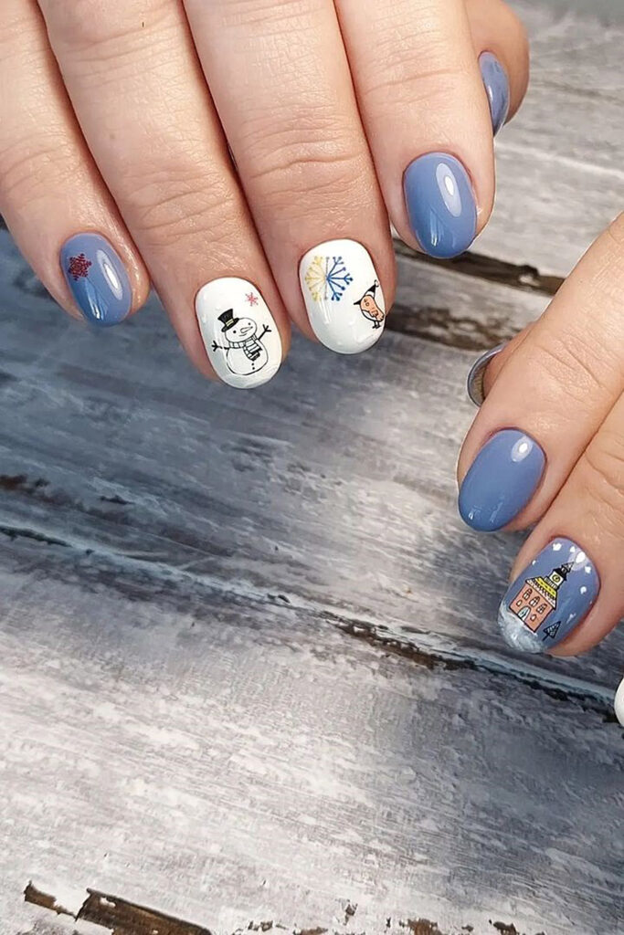 новогодний маникюр на короткие ногти наклейки