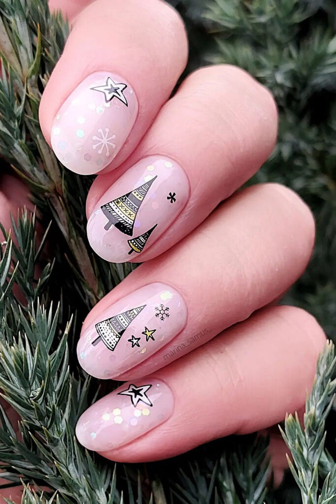 новогодний маникюр на короткие ногти рисунки наклейки