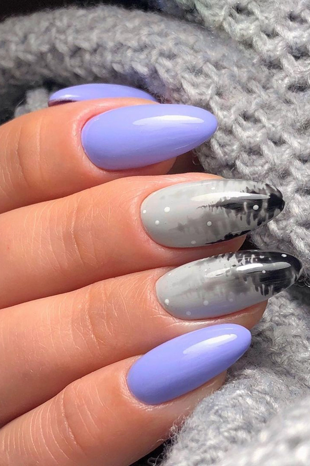 новогодний маникюр сиреневый лес