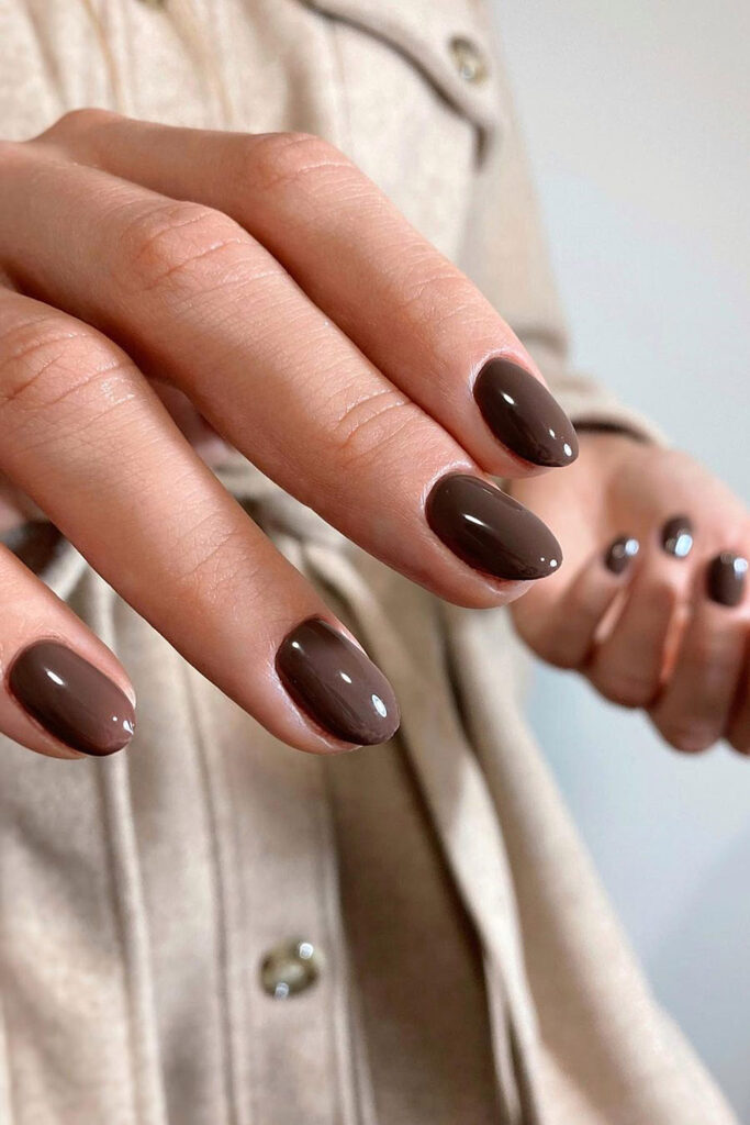 коричневый маникюр глянцевый коричневый